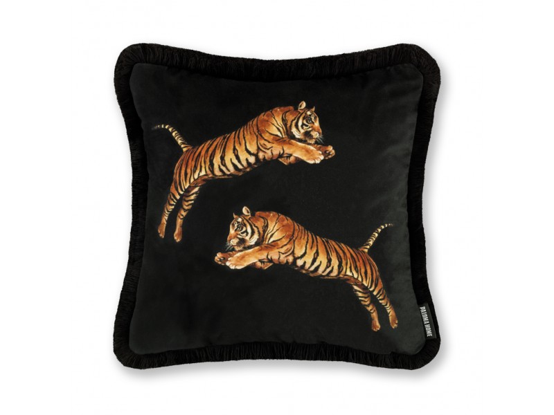 Paloma Home Luxe Velvet Pouncing Tiger Black Cushion